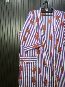 Robe longue pour femme à rayures violettes et imprimé homard, col en V, manches trois quarts, 100% coton, peignoir décontracté en tissu doux tissé - Product Image 6