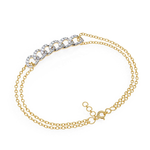Pulsera de Doble Cadena con Diamantes Cultivados en Laboratorio, Corte Brillante Redondo, Tipo Curb Link, Oro Amarillo de 14K, Joyería Fina - Product Image 3