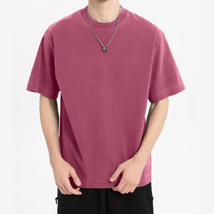 Camiseta de Verano para Hombre, de Alta Calidad, Estilo Vintage, Manga Corta, Talla Grande, 300 g/m², Algodón Grueso, Lavado Ácido - Product Image 1