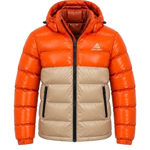 Men's Beige Brown Hooded Puffer Jacket <b>Warm</b> Quilted Winter Outdoor <b>Coat</b> Lightweight <b>Waterproof</b> Jacket One Apex - Product Image 5
