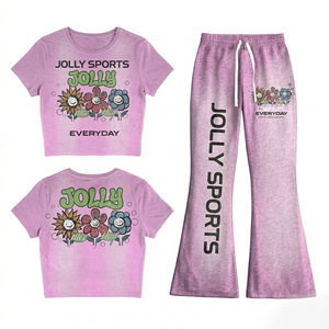 Conjunto de Top Corto y Pantalones para Mujer, 240 GSM, Mezcla de Algodón y Poliéster Premium, Color Negro Lavado, Estampado Puff, Logotipo Personalizado - Product Image 3