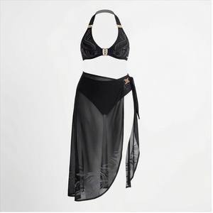 Ensemble de yoga 2 pièces imprimé papillon bleu avec finition dorée, body à col en V profond et jupe portefeuille longueur genou - Product Image 1