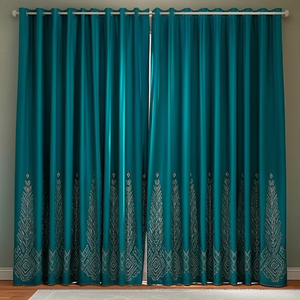 Modern 4x7 Feet Pleated <b>Window</b> <b>Curtain</b> Long Crushed Polyester with Geometric Embroidered Pattern Blackout Feature for Home Hotel - Product Image 3