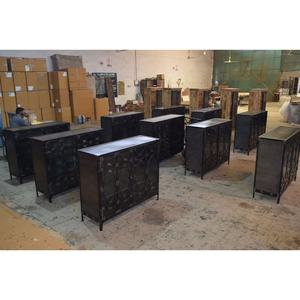 European Luxury Modern Traditional Convertible Metal <b>Sideboard</b> Cabinet Glass Panel Design for Dining Living Room - Product Image 6