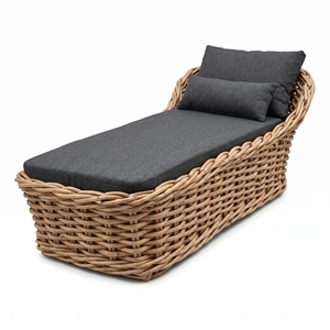 Sofá Cama de Ratán Leipzig Subaliu, Muebles de Exterior de Primera Calidad con Tejido Pulido, Cojín de Tela Gris Daphnie, Conjuntos de Salón para Resort - Product Image 1