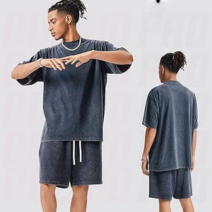 Ensemble T-shirt et short en coton épais pour homme, personnalisable par sérigraphie et broderie, tenue d'été streetwear deux pièces, survêtement - Product Image 2