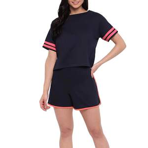 2026 New Arrival Women's 2 Piece Shirt & Shorts <b>Twin</b> <b>Set</b> Breathable Cotton Fabric Solid Black Color Ladies Summer Wear <b>Twin</b> <b>Sets</b> - Product Image 3