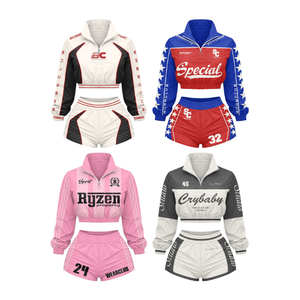 Ensemble de survêtement coupe-vent court personnalisé pour femme avec veste à quart de zip et short, vêtements de sport OEM sous marque privée - Product Image 1