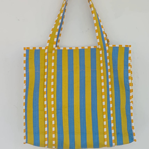 Bolso de mano de algodón hecho a mano con estampado de bloques de color turquesa amarillo, estilo bohemio, grande, moderno, para mujer, primavera-verano - Product Image 1