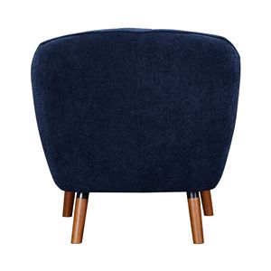 Poltrona Moderna Stile Mid-Century in Tessuto Chenille Blu con Schienale Trapuntato e Gambe in Legno Massello Marrone per Soggiorno - Product Image 6
