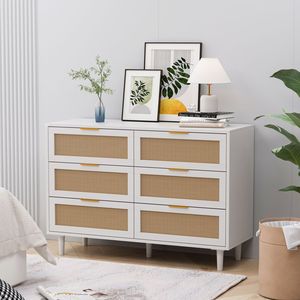 Mobiletto portaoggetti in rattan bianco da 43,31 pollici con 6 cassetti per camera da letto e soggiorno - Product Image 2