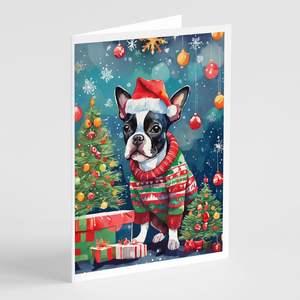 Cartes de vœux de Noël Boston Terrier fantaisistes Lot de 8 cartes de note vierges A7 de taille 5x7 avec enveloppes - Product Image 1