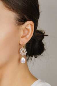 Pendientes de Aro con Perlas Barrocas y Cristales Blancos, Joyería Romántica para Novia, Plata de Ley 925, Chapado en Oro de 14K - Product Image 6