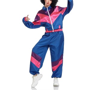 Women's Y2K Color Blocked Satin <b>Jumpsuit</b> Full Sleeve Stand Collar Loose Fit Sport Wear One Piece Outfit - Product Image 5