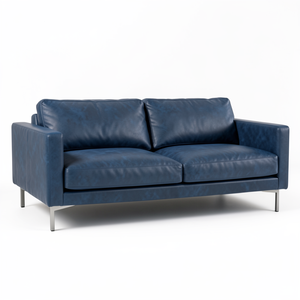 โซฟาหนังแท้สไตล์มิดเซ็นจูรี่โมเดิร์น สีน้ำเงินหนังวัว ขาไม้เนื้อแข็ง สำหรับห้องนั่งเล่นร่วมสมัย ร้านกาแฟ ร้านอาหาร - Product Image 2