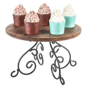 Handcrafted Rustic Burnt Pine <b>Wood</b> <b>Cake</b> Stand with Black Metal Base Cupcake Riser for Wedding Party Birthday Dessert Display - Product Image 4