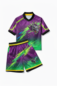 Ensemble de boxe imprimé Dragon vert violet, vêtements d'entraînement d'arts martiaux en Polyester pour toutes les saisons, short et haut respirants - Product Image 1