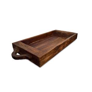 ถาดเสิร์ฟไม้สักเคลือบเงาแบบมินิมอลพร้อมหูจับ เกรดสำหรับอาหาร ทำความสะอาดง่าย - Product Image 2