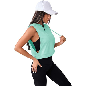 Top deportivo sin mangas con capucha para mujer, elástico y corto, para correr, yoga y entrenamiento - Product Image 1