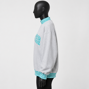 Sweat-shirt à col rond personnalisé pour femme, motif graphique, coupe oversize, bordure à carreaux, pull décontracté, streetwear, marque privée - Product Image 3