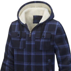 Chaqueta de Franela con Capucha para Hombre, de Buena Calidad, Corte Regular, con Bolsillos, Ecológica, para Invierno, en Azul y Negro, Cómoda y Lisa, para Jóvenes - Product Image 4