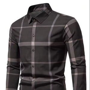 Chemise habillée homme automne à manches longues en satin doux, motif imprimé de qualité supérieure, respirante, décontractée et formelle, avec logo personnalisé - Product Image 1