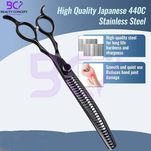 Ciseaux à effiler les cheveux de 7,5 pouces, couleur noir brillant, bonne qualité, service OEM ODM, durables, meilleur fournisseur, impression de logo personnalisée - Product Image 3