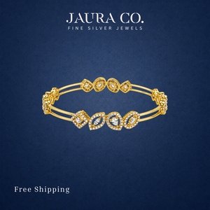 Brazaletes de Plata 925 con Cristales y Baño de Oro de 22k, Diseño Geométrico con Corte Marquesa, Joyería de Fiesta para Mujer - Product Image 3