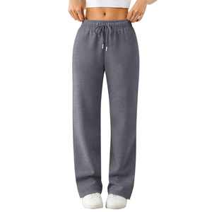 Pantalon de survêtement confortable en coton pour femme, avec cordon élastique, logo personnalisé, gris, coupe large, pour la détente et la gym, vêtement de sport d'hiver - Product Image 2