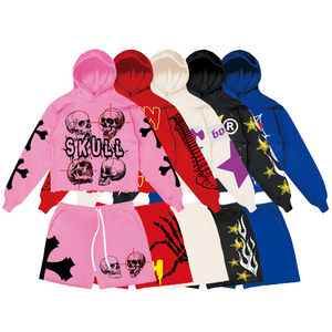 Conjuntos de Sudadera con Capucha y Pantalones Cortos de Verano Vintage de Alta Calidad con Logotipo Personalizado, Transpirables, con Estampado Lavado al Ácido, Estilo Hip Hop, de Algodón con Efecto Desgastado por el Sol - Product Image 1