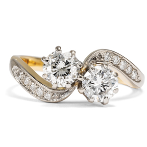 Lab Grown Diamond <b>Two</b> <b>Stone</b> Bypass Twist Pave <b>Ring</b> Solid 14K <b>Two</b> Tone Gold IGI Certified Wedding VVS VS SI D G Fine Luxury - Product Image 4
