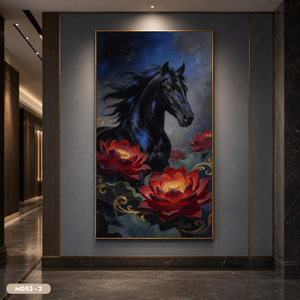 Peinture murale artisanale de chevaux au galop, peinte à la main, de haute qualité, esthétique orientale, fabriquée au Vietnam. - Product Image 3