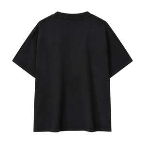 เสื้อยืดแขนสั้นผู้ชายสีดำทรงโอเวอร์ไซส์ คอกลม ผ้าถักเนื้อฝ้าย สีพื้น ดีไซน์เรียบง่าย ทรงปกติ - Product Image 2
