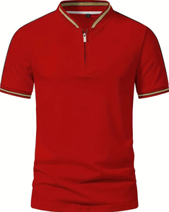 Polo beige pour homme avec bandes latérales noires, confortable, respirant, en polyester, avec fermeture éclair, idéal pour les activités sportives et les activités de plein air - Product Image 1