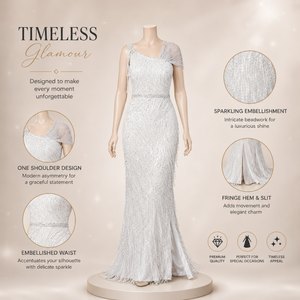 Luxury White One Shoulder Beaded Evening Gown for Women Fringe Mermaid Maxi Dress Formal Wedding Reception Party Prom Dress - Product Image 5