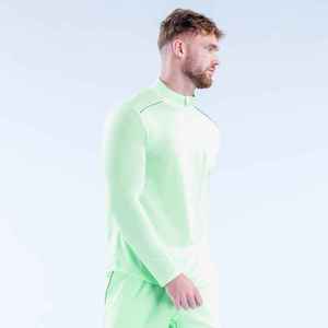 <b>Men's</b> Light Green Long Sleeve Zipper Sport <b>Shirt</b> Quick Dry Breathable <b>Collarless</b> Casual Top Autumn Wear Satin - Product Image 6