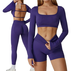 Nouvel ensemble de sport/yoga 2 pièces pour femme, écologique et personnalisable, dos ouvert, sans couture, sans manches, taille haute, tenue active - Product Image 1