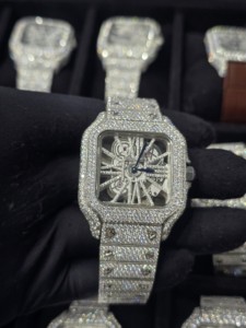 Reloj Mecánico de Lujo para Hombre, Edición Limitada, Estilo Hip Hop, Cuadrado, de Acero Inoxidable Plateado, con Incrustaciones de Diamantes Moissanite de 16mm, Diseño Esqueleto - Product Image 4