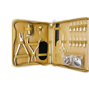 Kit d'outils professionnels marron pour extensions capillaires avec perles, pinces, outils de séparation en boucle, et pinces de pose et de retrait pour extensions de cheveux naturels - Product Image 3