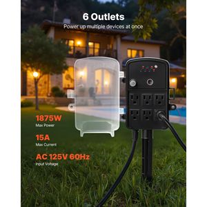 Cavo di Alimentazione Esterno Impermeabile da 7,6 m con Telecomando, Timer e Copertura per Multipresa - Product Image 2