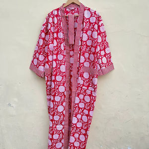 Bata Kimono de Algodón 100% Suave y Transpirable con Estampado de Dibujos Animados para Mujer, Hecha a Mano, Cuello en V, Cintura Elástica, Largo Completo, Ideal para Verano, ODM - Product Image 1