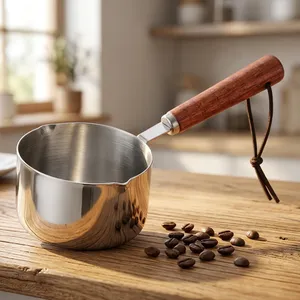 Stainless Steel Milk <b>Pan</b> with Wooden <b>Handle</b> | Milk Boiling Pot | Tea Coffee Sauce <b>Pan</b> for Kitchen | Induction & Gas Compatible - Product Image 3