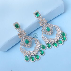 Florence Emerald Green CZ Designer Chandelier Earrings - Product Image 1