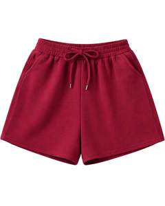 Ensemble décontracté deux pièces pour femme : débardeur court côtelé et short à cordon de serrage, rouge bordeaux, fabrication sur mesure, vente en gros - Product Image 3