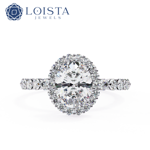 Women's Oval Cut Lab Grown Diamond Halo Engagement Ring with Oval Center and Round Side Diamonds Gold Plated Wedding Party - Product Image 1