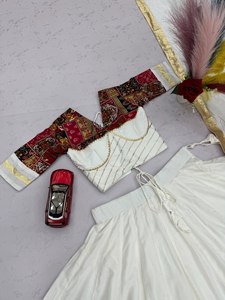 Ensemble Lehenga Choli pour femme, blanc, brodé, en pur coton, longueur ras du sol, séchage rapide, style indien pakistanais, richement brodé, pour mariage et fête - Product Image 6
