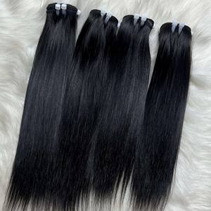 Precio barato, cabello humano corto y largo, paquete recto de hueso súper sedoso, Color negro 1B - Product Image 2