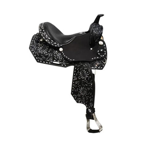 Silla de Montar Profesional para Caballo Western de Cuero Genuino, Equipo de Equitación, Proveedor de Exportación, Herrajes Niquelados, Silla de Montar Negra para Vaquera - Product Image 1