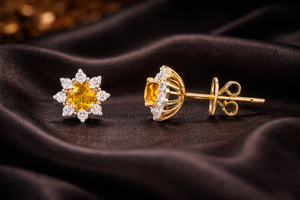 Citrine <b>Stud</b> Earrings 925 <b>Sterling</b> <b>Silver</b> Gold Plated Handmade Gemstone Earrings For Her - Birthday Gift - Product Image 2