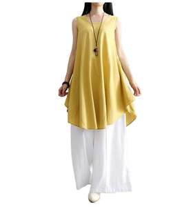 Conjunto de Ropa para Mujer de Larga Duración, 100% Algodón, Sin Mangas, Cómodo, Hecho a Mano, Vestido Sólido - Product Image 1